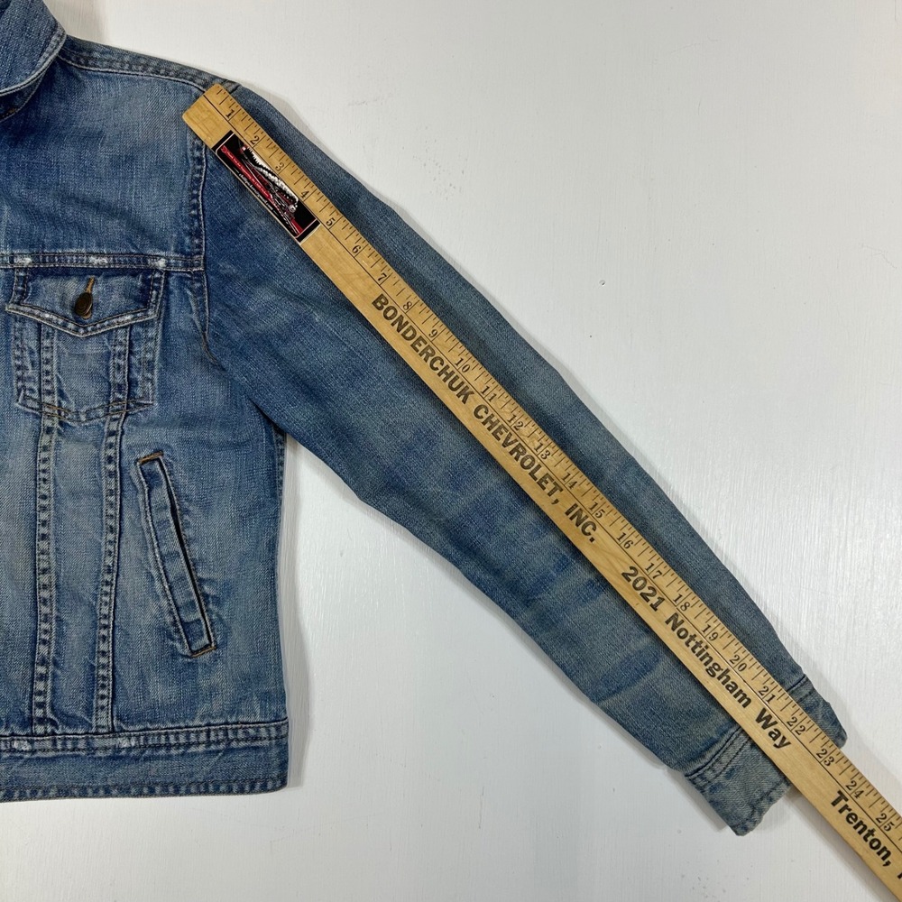 Lauren Jeans Co Ralph Lauren Womens Blue Denim Trucker Jacket Distressed Small - Picture 7 of 8